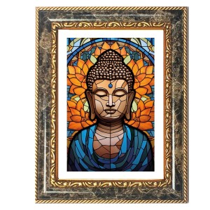 Buddha Decorative Photo Frame With White Mount | Premium Wall & Tabletop Picture Frame | Home, Office & Temple Decoration | 8x12 Inch (Pack Of 1) (F32443)