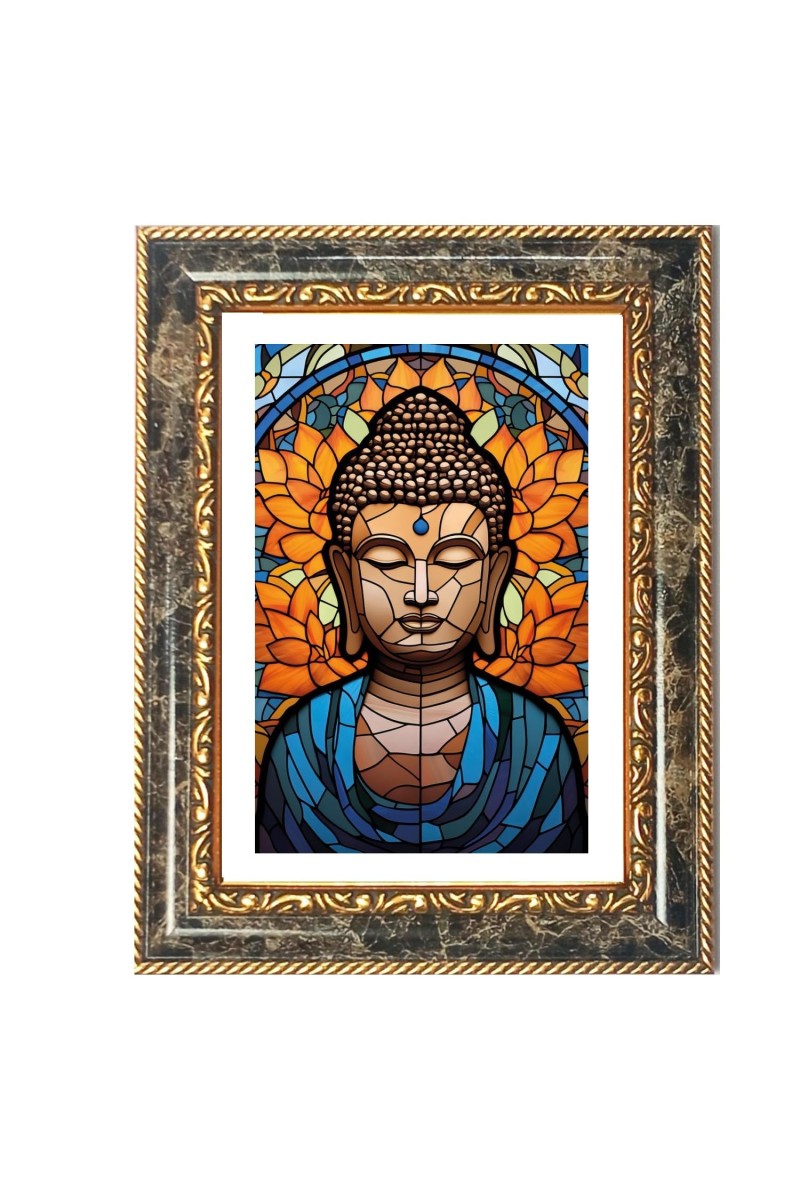 Buddha Decorative Photo Frame With White Mount | Premium Wall & Tabletop Picture Frame | Home, Office & Temple Decoration | 8x12 Inch (Pack Of 1) (F32443)