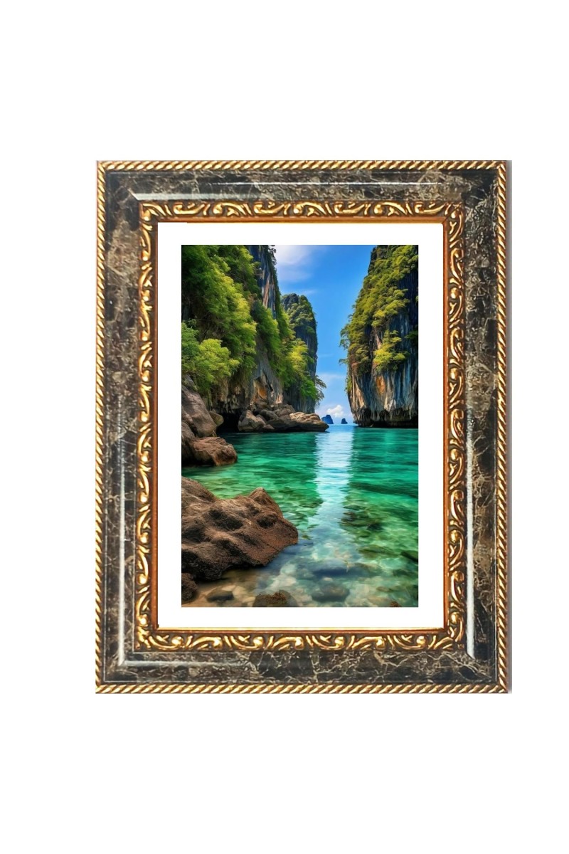 Tropical Landscape Decorative Photo Frame With White Mount | Premium Wall & Tabletop Picture Frame | Home, Office & Temple Decoration | 12x16 Inch (Pack Of 1) (F32683)
