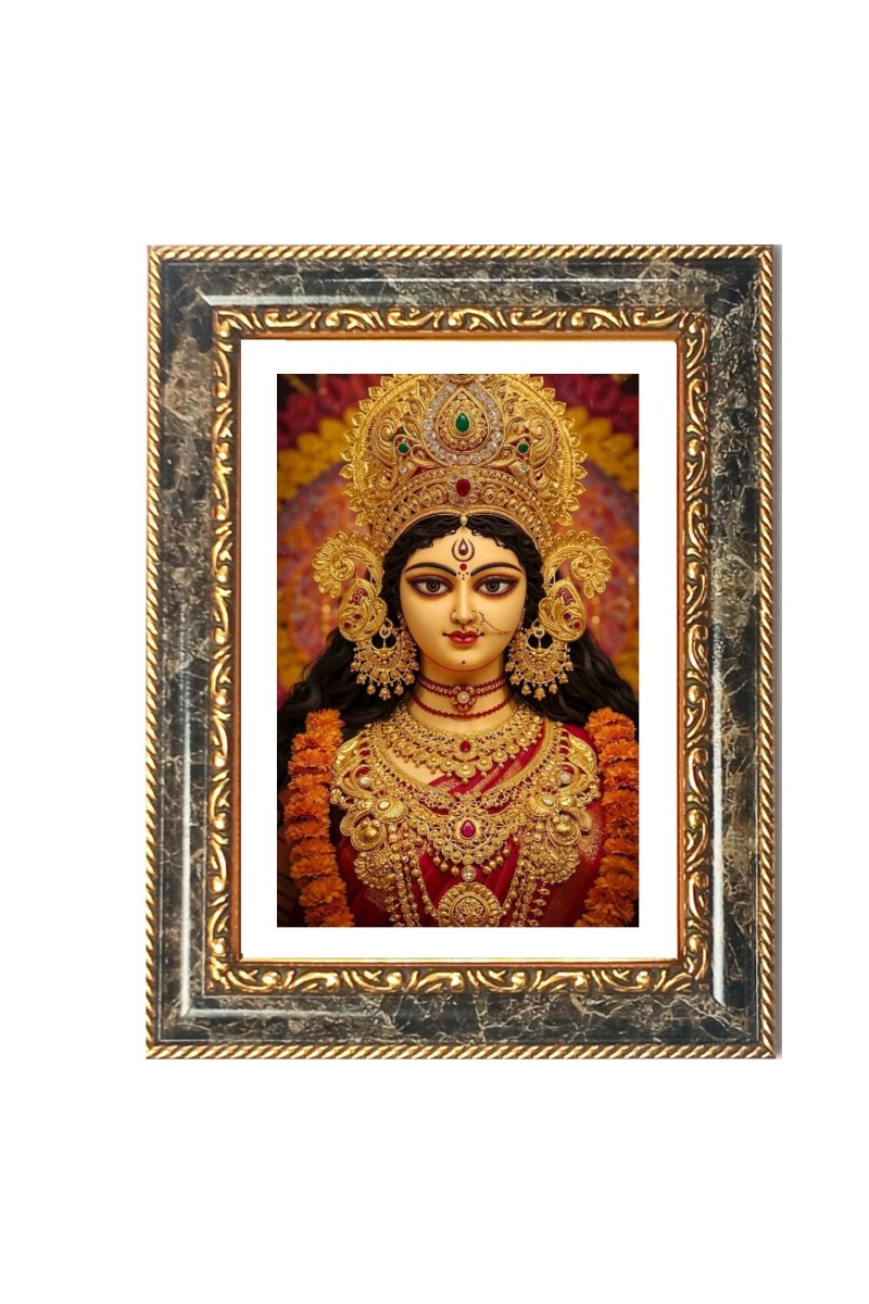Goddess Durga Decorative Photo Frame With White Mount | Premium Wall & Tabletop Picture Frame | Home, Office & Temple Decoration | 8x12 Inch (Pack Of 1) (F31117)