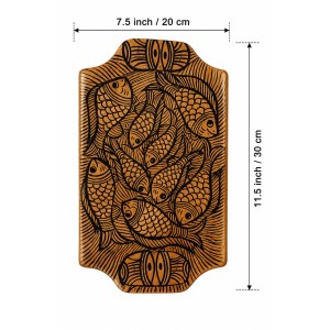 Handcrafted Wooden Serving Tray with Tribal Warli Art Design | Decorative Wooden Platter for Tea, Coffee & Snacks | Multipurpose Serving Tray for Kitchen, Dining & Home DÃ©cor |