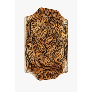 Handcrafted Wooden Serving Tray with Tribal Warli Art Design | Decorative Wooden Platter for Tea, Coffee & Snacks | Multipurpose Serving Tray for Kitchen, Dining & Home DÃ©cor |