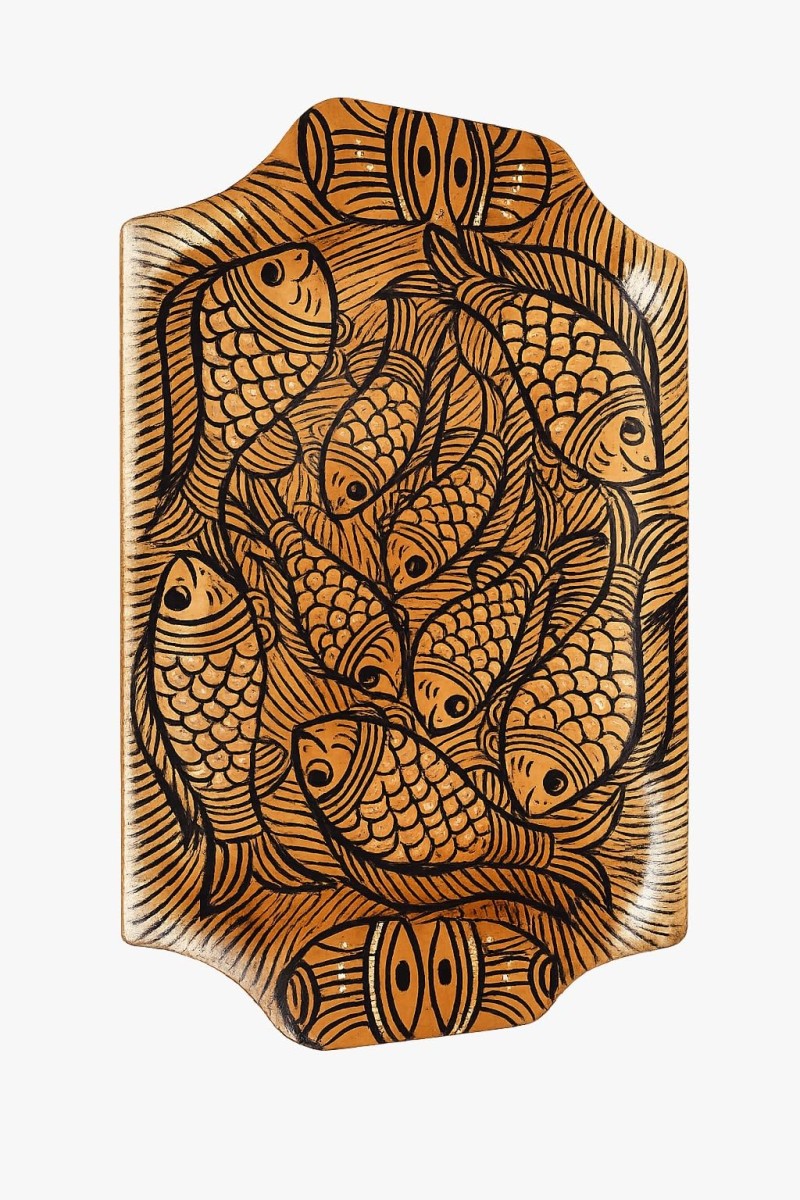 Handcrafted Wooden Serving Tray with Tribal Warli Art Design | Decorative Wooden Platter for Tea, Coffee & Snacks | Multipurpose Serving Tray for Kitchen, Dining & Home DÃ©cor |