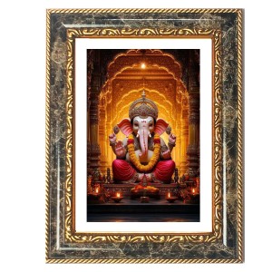 Lord Ganeshaa Decorative Photo Frame With White Mount | Premium Wall & Tabletop Picture Frame | Home, Office & Temple Decoration | 8x12 Inch (Pack Of 1) (F33032)