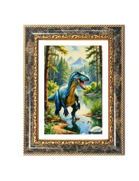 Dinosaur In Jungle Decorative Photo Frame With White Mount | Premium Wall & Tabletop Picture Frame | Home, Office & Temple Decoration | 8x12 Inch (Pack Of 1) (F31389)