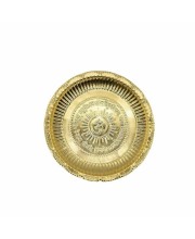 Golden Brass Puja Plate with Om & Mantra Carving – Traditional Thali for Aarti & Temple Use