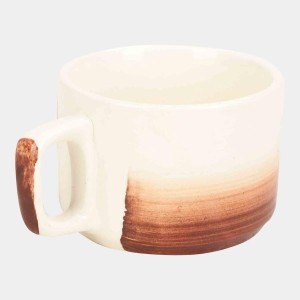 Hitech Sales 100 ml Stoneware Cup White & Brown | Microwave Safe Ceramic Cup | Ideal for Daily Use