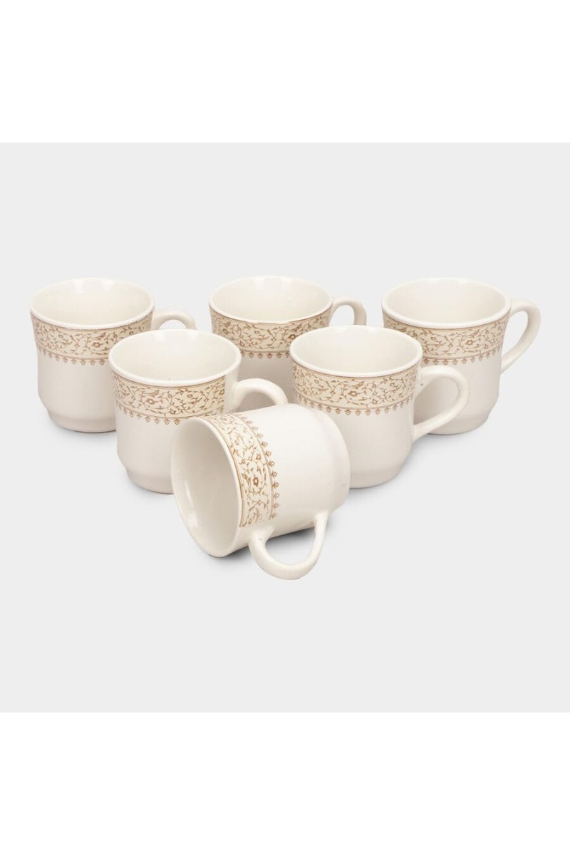 Hitech Sales 120 ml White Stoneware Mug Set of 6 White | Durable & Microwave Safe | Set for Tea/Coffee Elegant Design