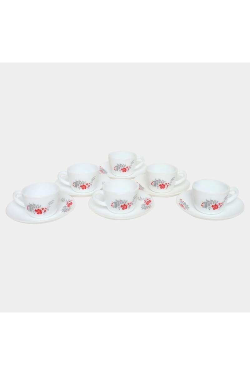 Hitech Sales 130 ml Opalware Cup & Saucer Set Red | Microwave Safe Ceramic Cup | Ideal for Daily Use