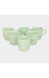 Hitech Sales 120 ml Stoneware Cup Set of 6 Green | Durable & Microwave Safe | Set for Tea/Coffee Elegant Design