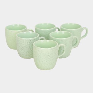 Hitech Sales 120 ml Stoneware Cup Set of 6 Green | Durable & Microwave Safe | Set for Tea/Coffee Elegant Design