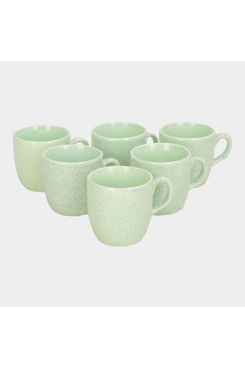 Hitech Sales 120 ml Stoneware Cup Set of 6 Green | Durable & Microwave Safe | Set for Tea/Coffee Elegant Design