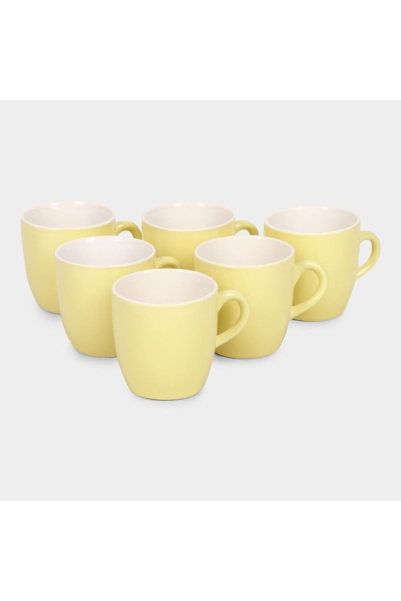 Hitech Sales 160 ml Stoneware Mug Set of 6 Yellow | Durable & Microwave Safe | Set for Tea/Coffee Elegant Design