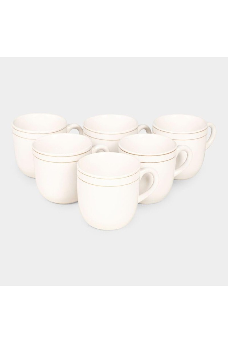 HiTech Sales 120 ml Stoneware Cup Set - Set of 6 (White) | Microwave Safe & Durable | Ideal for Tea & Coffee