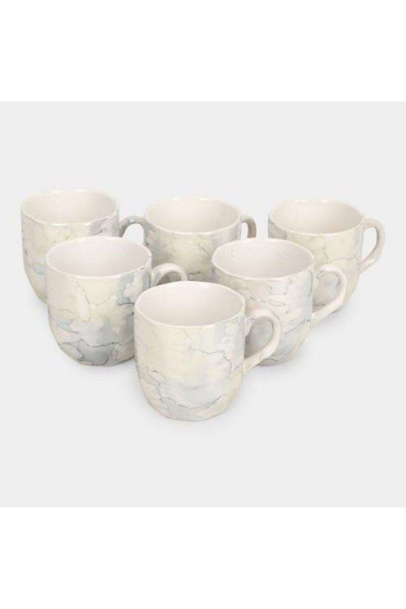 HiTech Sales Stoneware Cup Set of 6-120 ml (White) | Microwave Safe & Durable | Perfect for Tea & Coffee