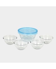 Hitech Sales Elegant White Glass Pudding Set - 5 Pieces, 600ml & 150ml Bowls