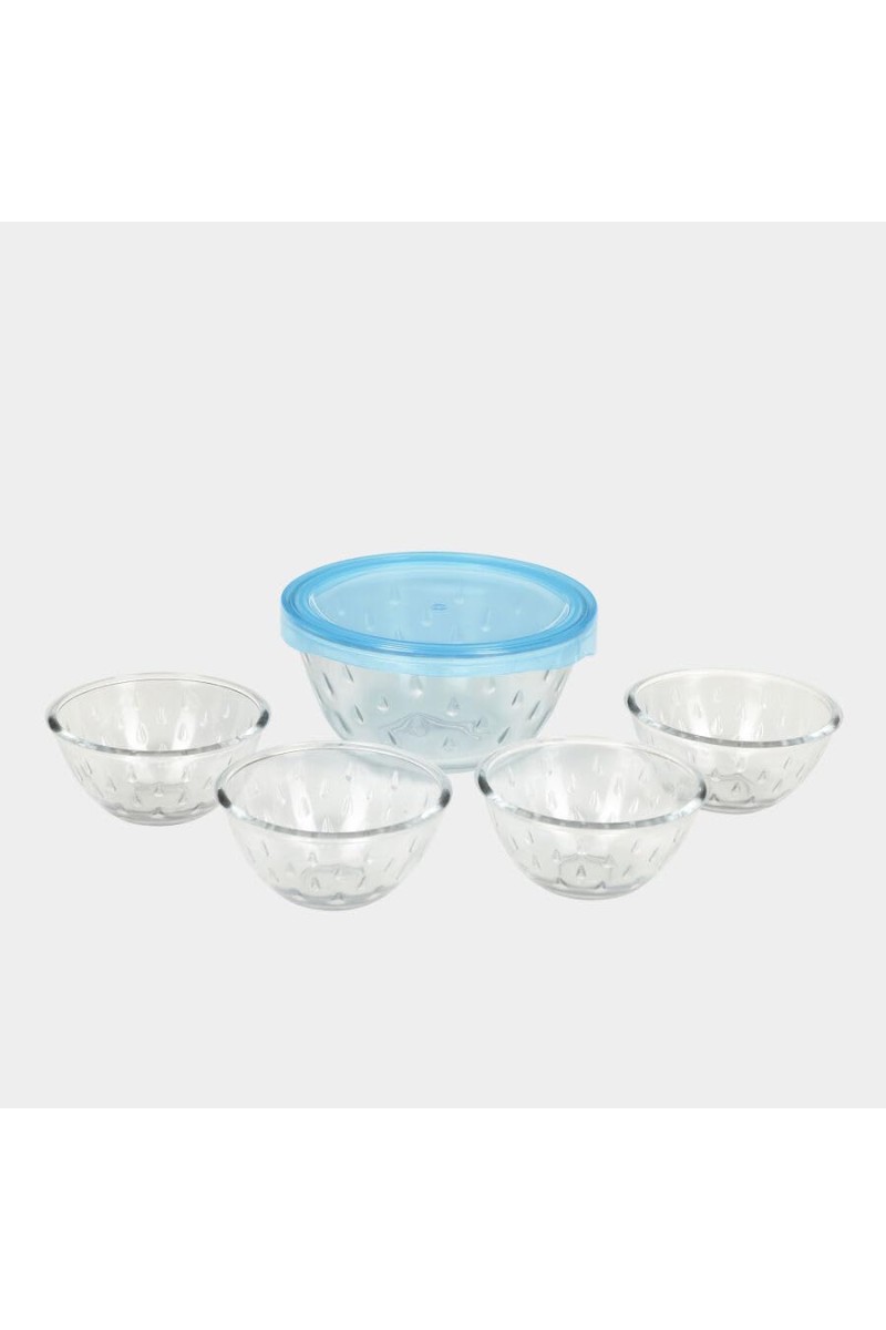 Hitech Sales Elegant White Glass Pudding Set - 5 Pieces, 600ml & 150ml Bowls