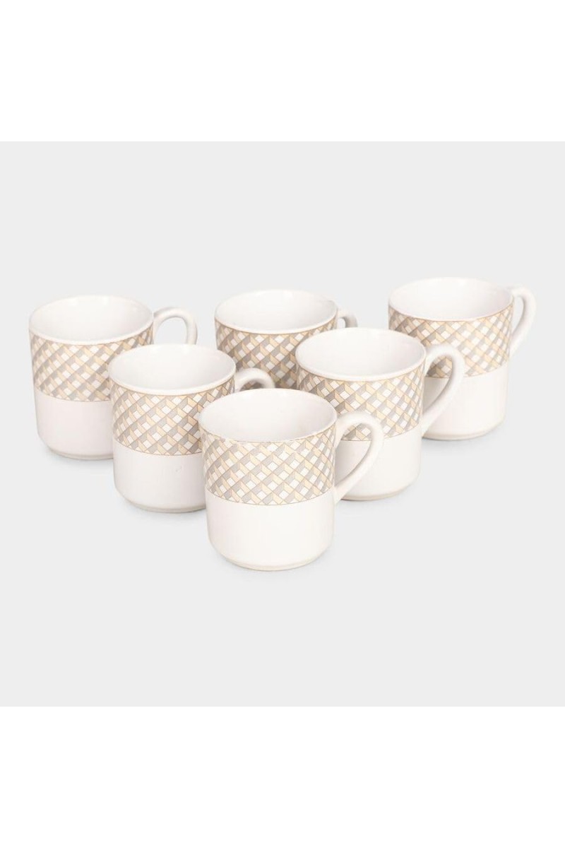 Hitech Sales 120 ml Stoneware Cup Set of 6 White | Durable & Microwave Safe | Set for Tea/Coffee Elegant Design