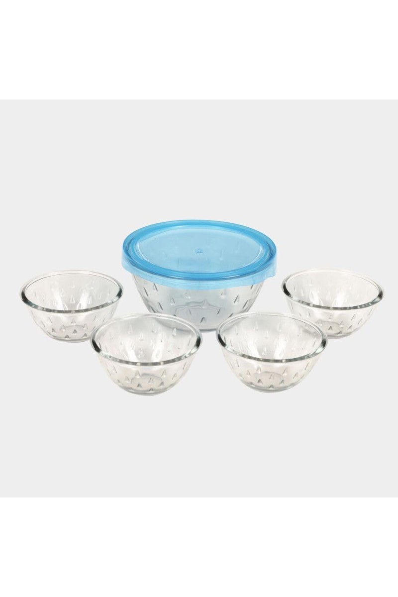 Hitech Sales Multicolor Glass Pudding Set - 5 Pieces, 600ml & 150ml Dessert Cups