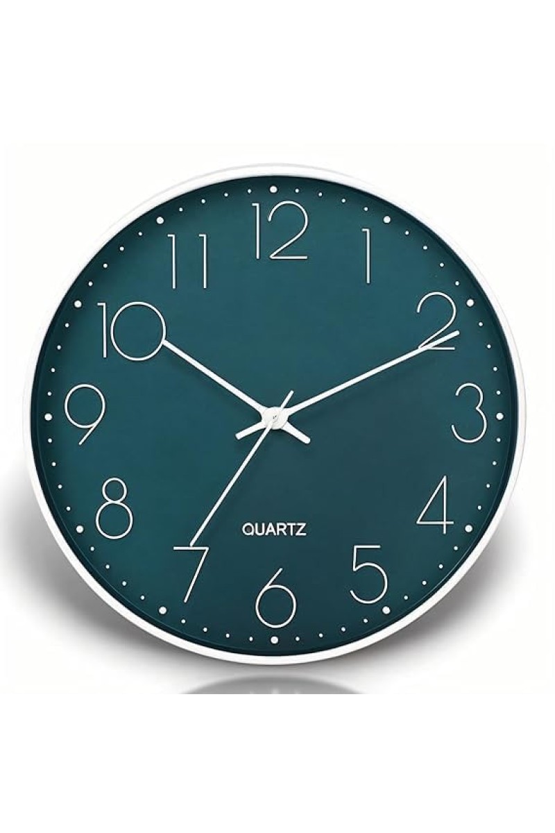 12-Inch Silent Non-Ticking Wall Clock Modern Round Plastic Design with Bold Numbers for Home, Office, Kitchen, Bedroom, and Living Room Décor - Stylish and Elegant Look