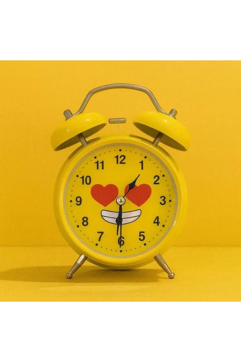 Cute Yellow Smiley Face Alarm Clock for Kids & Adults | Vintage Twin Bell Design | Loud Alarm | Battery Operated Cartoon Table Clock for Bedroom, Study & Home D&eacute;cor | Pack of 1 (Inner Design May Vary)