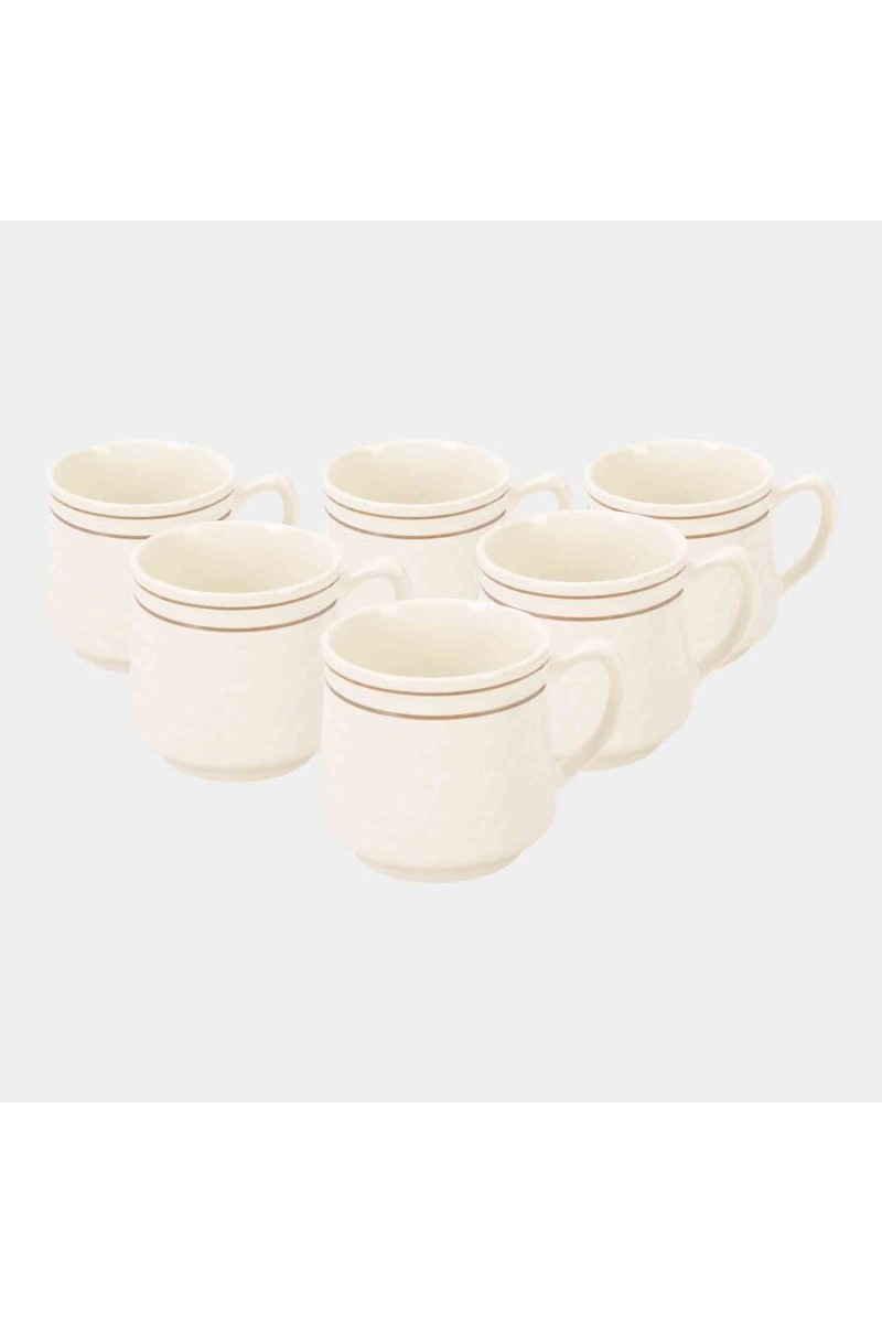 Hitech Sales 120 ml Stoneware Cup Set of 6 White | Durable & Microwave Safe | Set for Tea/Coffee