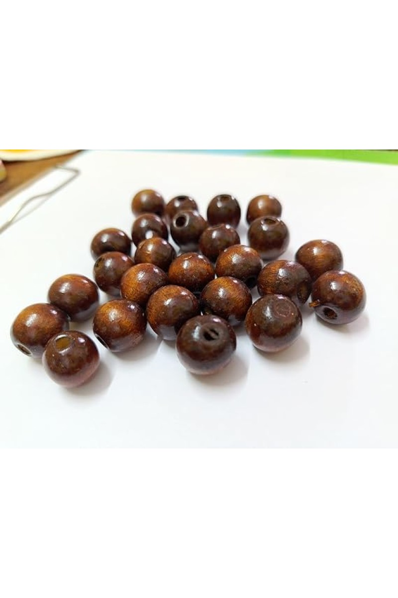 HiTechMArt 100pcs Wooden Beads – 12mm Round Loose Wood Beads for DIY Jewelry Making, Craft Projects, Hair Braiding & Decorations – Smooth Polished Finish (Dark Brown)