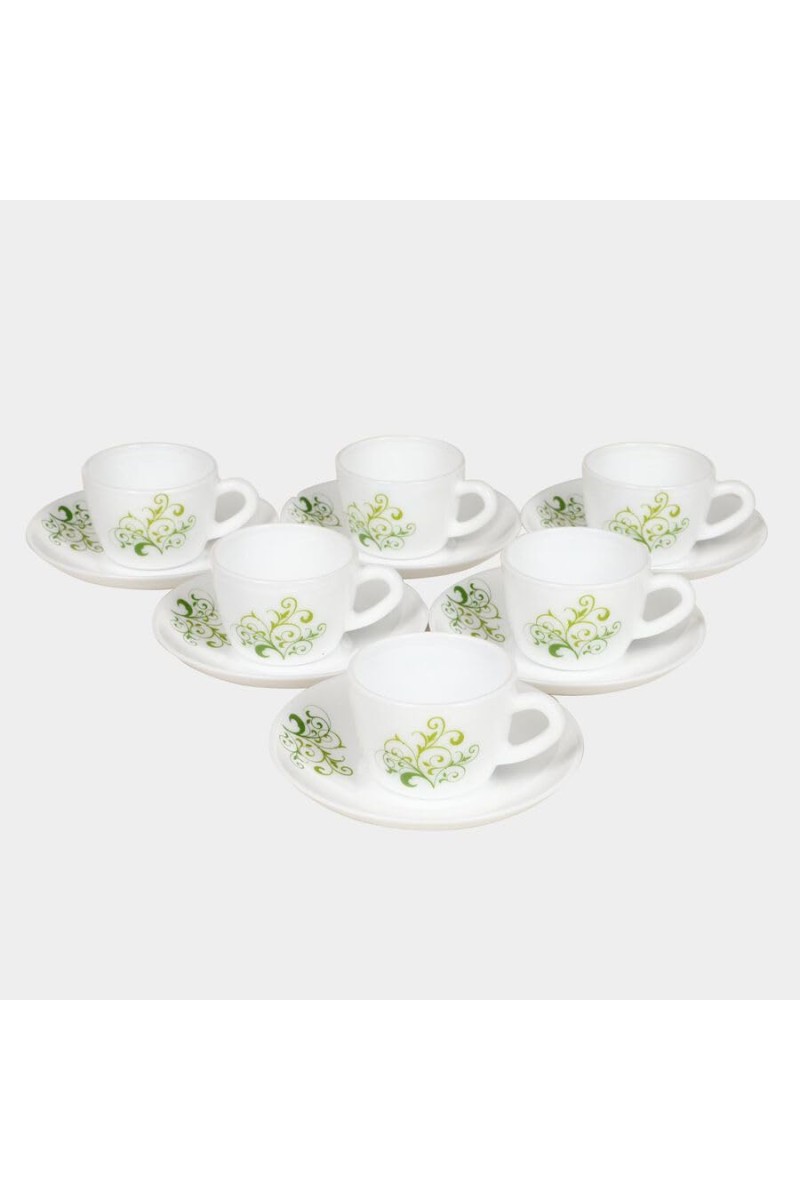 Hitech Sales 120 ml Opalware Cup & Saucer Set Green | Microwave Safe Ceramic Cup | Ideal for Daily Use