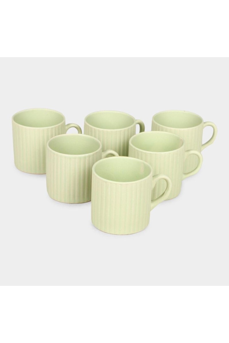Hitech Sales 120 ml Stoneware Cup Set of 6 Green | Durable & Microwave Safe | Set for Tea/Coffee