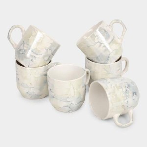HiTech Sales Stoneware Cup Set of 6-120 ml (White) | Microwave Safe & Durable | Perfect for Tea & Coffee