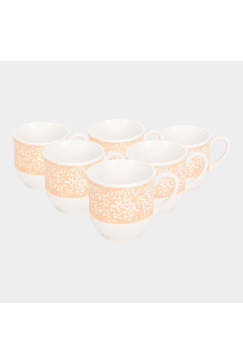 Hitech Sales 120 ml White Stoneware Cup Set of 6 Multicolor | Durable & Microwave Safe | Set for Tea/Coffee Elegant Design