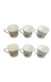 Ceramic Tea & Coffee Cups Set of 6 with Floral Design | White Printed Coffee Mugs for Home, Office & Gifting | Microwave & Dishwasher Safe