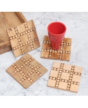 Modern Brown Wooden Tea Coasters – Set of 4 | Stylish Tabletop Drink Mats for Cups, Mugs & Glasses | Handcrafted Wooden Coaster Set for Home & Office Décor