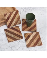 Handmade Wooden Tea Coasters – Set of 4 | Rustic Drink Mats for Home, Office, Table Décor | Reusable Wooden Cup Coaster Set for Tea, Coffee & Drinks