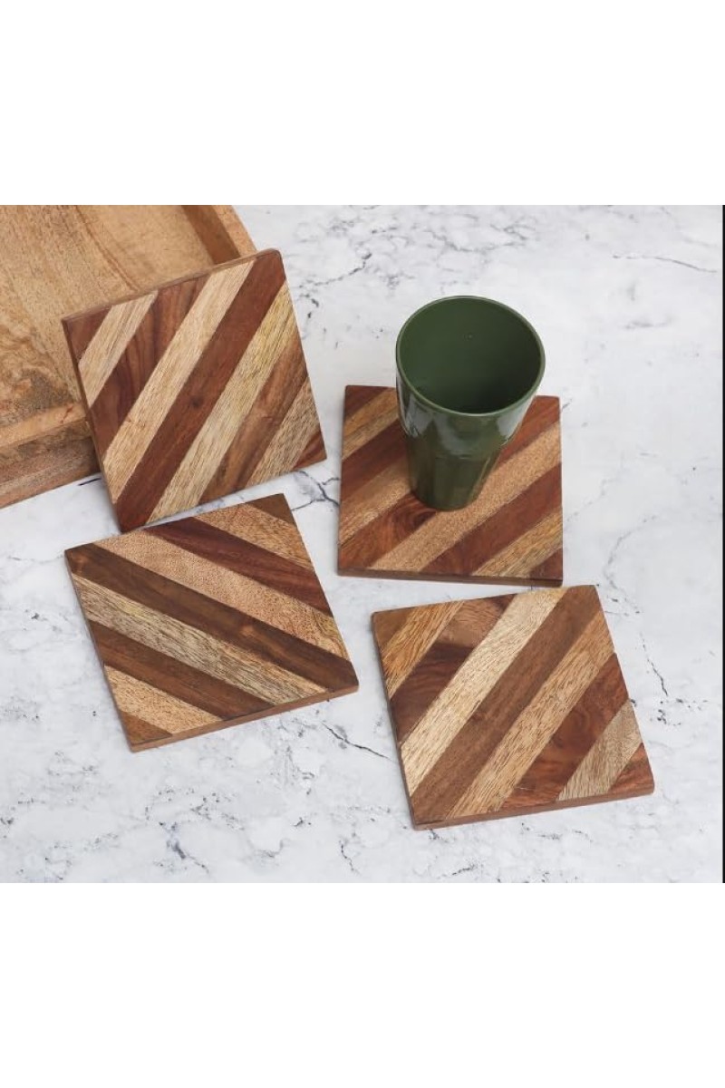 Handmade Wooden Tea Coasters – Set of 4 | Rustic Drink Mats for Home, Office, Table Décor | Reusable Wooden Cup Coaster Set for Tea, Coffee & Drinks