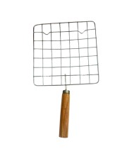 Stainless Steel Grill with Wooden Handle - Non-Stick Mesh Grilling Rack for Fish, meat, and Delicate Food