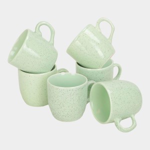 Hitech Sales 120 ml Stoneware Cup Set of 6 Green | Durable & Microwave Safe | Set for Tea/Coffee Elegant Design