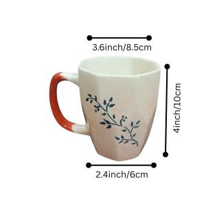 Ceramic Tea & Coffee Mugs Set of 6 – Elegant Leaf Print Cups with Comfortable Handle for Home, Office & Gifting