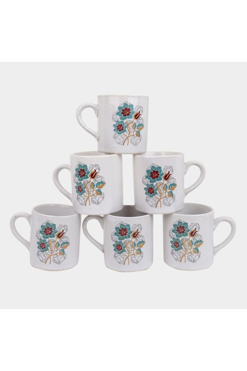 Hitech Sales 140 ml Stoneware Cup Set of 6 White | Durable & Microwave Safe | Set for Tea/Coffee Elegant Design