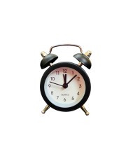 Small Twin-Bell Analog Alarm Clock for Bedroom | Loud Vintage Alarm, Battery Operated Mini Table Clock for Kids & Adults | Portable Classic Bedside Clock (1 Pc) (3.8 inch/2inch) Black