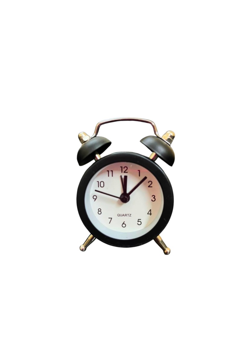 Small Twin-Bell Analog Alarm Clock for Bedroom | Loud Vintage Alarm, Battery Operated Mini Table Clock for Kids & Adults | Portable Classic Bedside Clock (1 Pc) (3.8 inch/2inch) Black