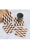 White and Brown Handcrafted Wooden Coasters – Set of 4 | Elegant Drink Mats for Tea, Coffee & Beverages | Rustic Tabletop Coaster Set for Home & Office Décor