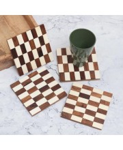 White and Brown Handcrafted Wooden Coasters – Set of 4 | Elegant Drink Mats for Tea, Coffee & Beverages | Rustic Tabletop Coaster Set for Home & Office Décor