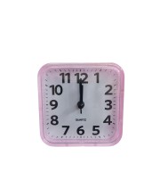 Alarm Clock Compact Pink Square Quartz – 3.48 Inch Silent Desk/Table Clock for Bedroom, Study & Travel