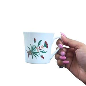 Ceramic Tea & Coffee Cups Set of 6 with Floral Design | White Printed Coffee Mugs for Home, Office & Gifting | Microwave & Dishwasher Safe