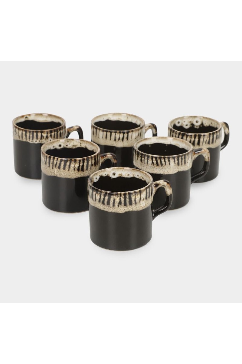 Hitech Sales 150 ml Stoneware Cup Set of 6 Black | Durable & Microwave Safe | Set for Tea/Coffee Elegant Design