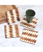 Modern Decorative Wooden Coasters – Set of 4 | Stylish Drink Mats for Tea, Coffee & Beverages | Elegant Wooden Coaster Set for Home, Office & Gifting