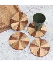 Modern Circle-Shaped Brown Wooden Coasters – Set of 4 | Round Drink Mats for Tea, Coffee & Beverages | Handcrafted Wooden Coaster Set for Home & Office Use