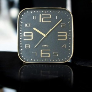 Square Golden Color Analog Wall Clock with Gold Numbers | Silent Sweep Quartz Movement | Decorative Wall Clock for Home, Office, and Living Room | Length-Breadth-Height 24.2cm x 24.2cm x 3.5cm