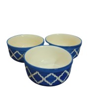 Ceramic Serving Bowls Set of 3 – Blue & White Printed Snack Bowls for Kitchen, Dessert, Soup, Cereal & Dry Fruits